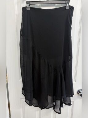 H&M Black Asymmetrical Chiffon Midi Skirt